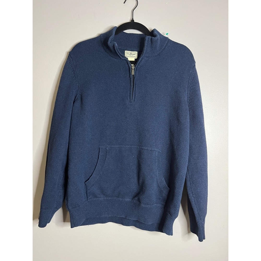 LL Bean Mens Navy Blue Cotton Cashmere Quarter Zip Sweater Large 519540